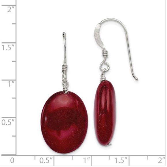 Sterling Silver Polished Red Jade Oval Dangle Earrings - Picture 3 of 3